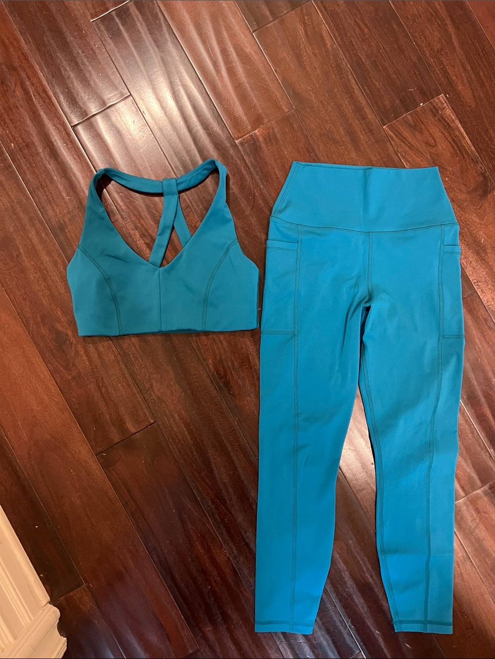 Spiritual Gangster Teal High-Waist Leggings with Strappy Sports Bra